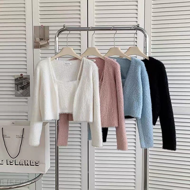 Set áo len lông thỏ hàng cao cấp siêu mềm mịn, đồ bộ nữ mùa đông phong cách ulzzang