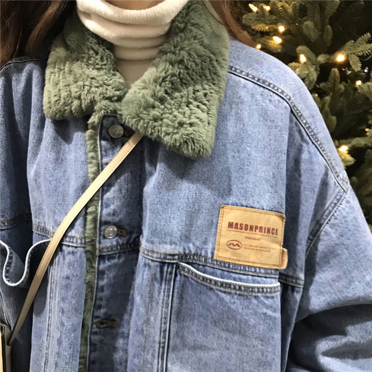 Áo Khoác Denim Đệm Cotton Dày Dáng Rộng Thời Trang Hàn Quốc 2022