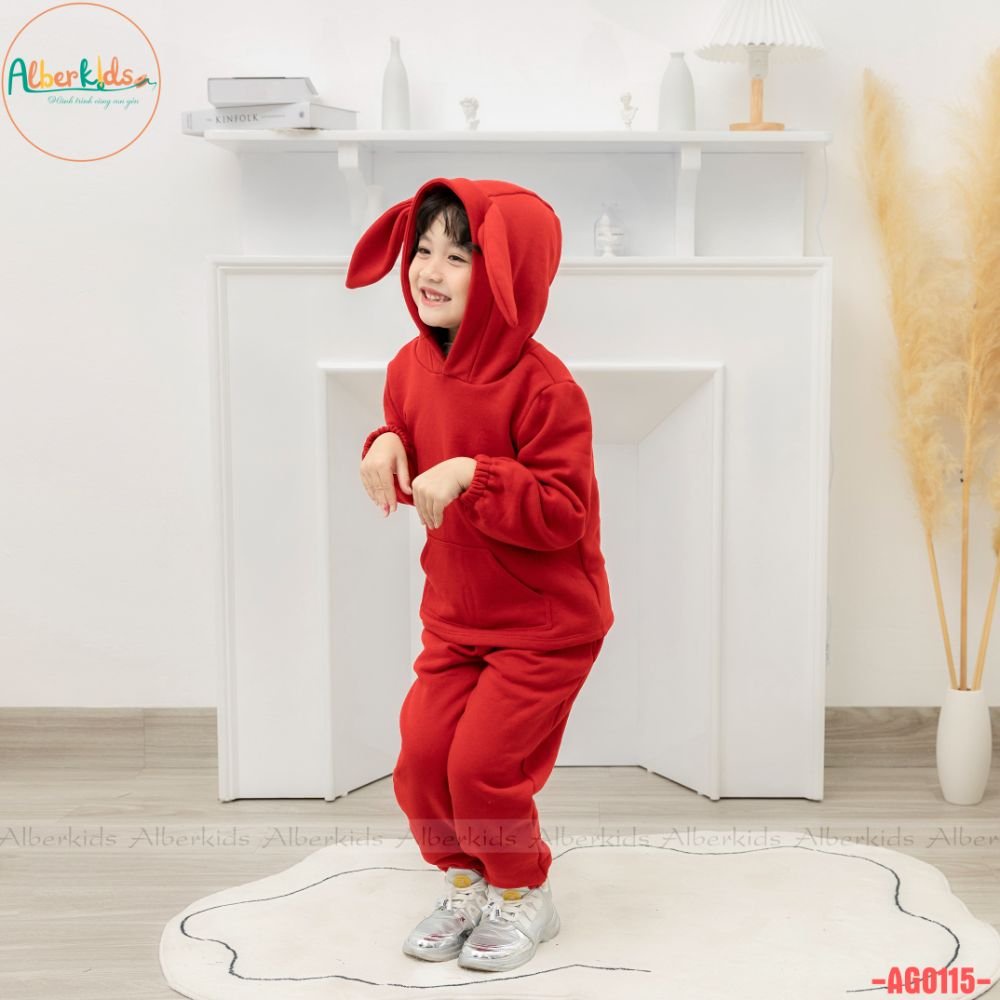 Bộ nỉ thu đông tai thỏ đáng yêu ALBER KIDS cho bé gái 2,3,4,5,6,7,8,9,10,11,12 tuổi [AG0115]