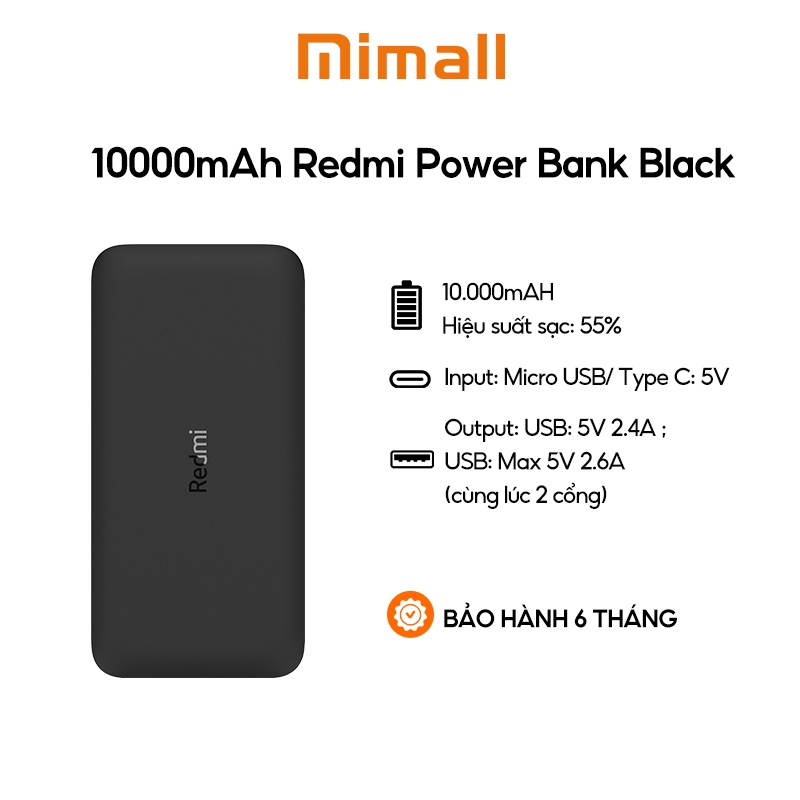 Pin sạc dự phòng Xiaomi Redmi 10000mAh | Cổng sạc USB | Dành cho iPhone và Android - Hàng chính hãng | BigBuy360 - bigbuy360.vn