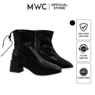 Giày MWC G002 - Giày Boot Cổ Cao Da Trơn Khóa Kéo Phong Cách Trẻ Trung Màu Đen