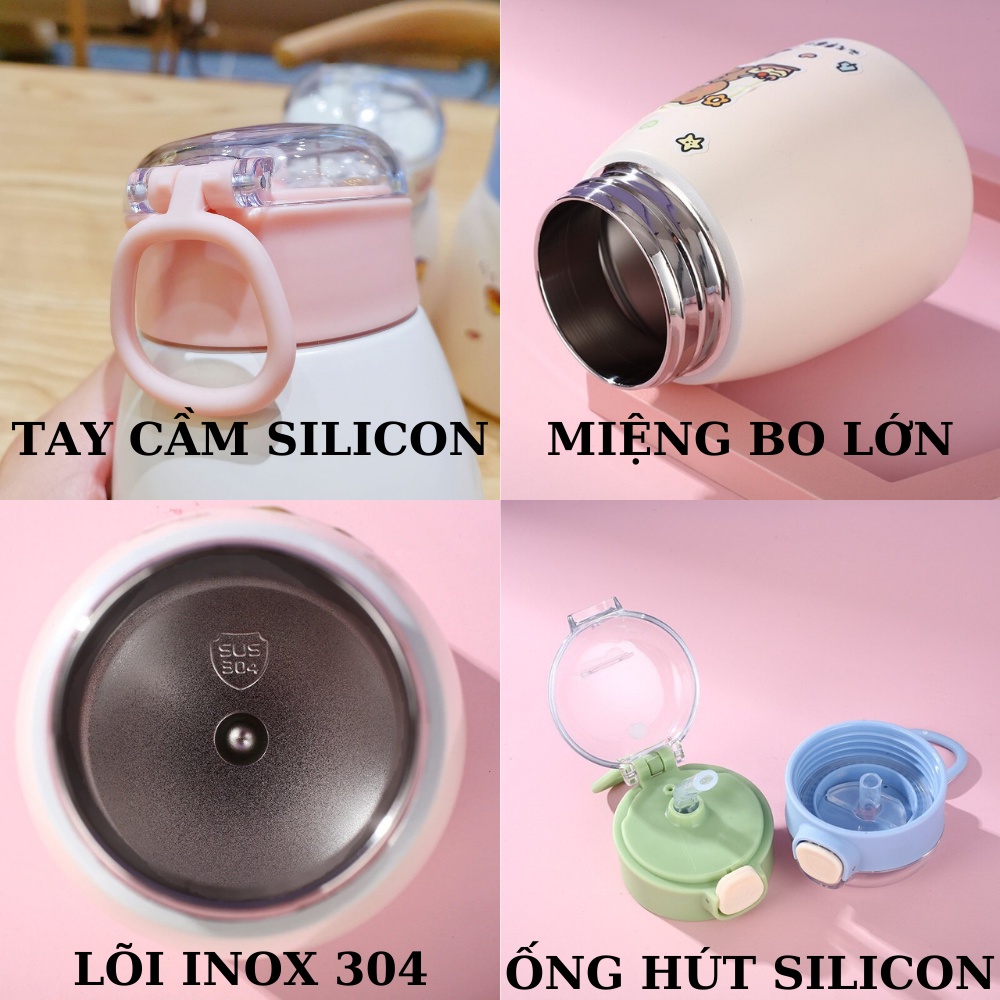 [khẩu trang cao cấp chất lượng dùng cho] Bình giữ nhiệt cute ống hút silicon lõi inox 304 TiLoKi TGN11 dung tích 350ml -