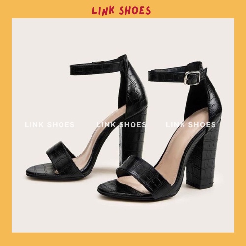 Giày sandal gót cuông cao quai bản ngang chất liệu si PU mới TT85