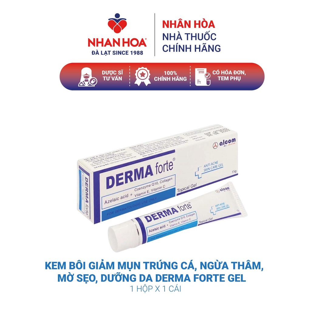 Kem Bôi Giảm Mụn Trứng Cá Ngừa Thâm Mờ Sẹo Dưỡng Da Derma Forte Gel Type 15g