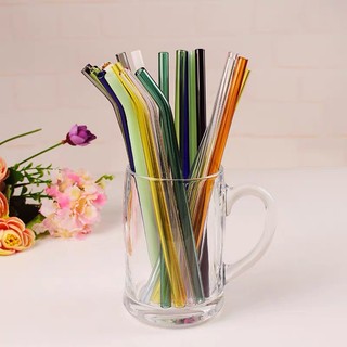 Ống hút thuỷ tinh borosilicate chịu nhiệt dáng cong 20cm nhiều màu rực rỡ, ống hút sinh tố nước trái cây