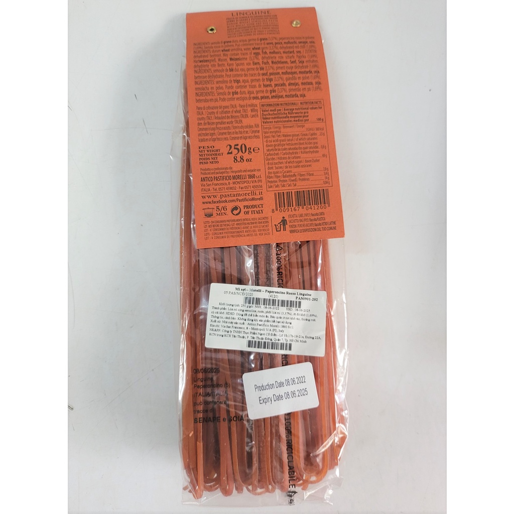 [Gói 250g – PEPERONCINO &amp; ROSSO] MÌ Ý SỢI DẸT VỊ ỚT ĐỎ [Italia] MORELLI Linguine Peperoncino Rosso Pasta (cff)