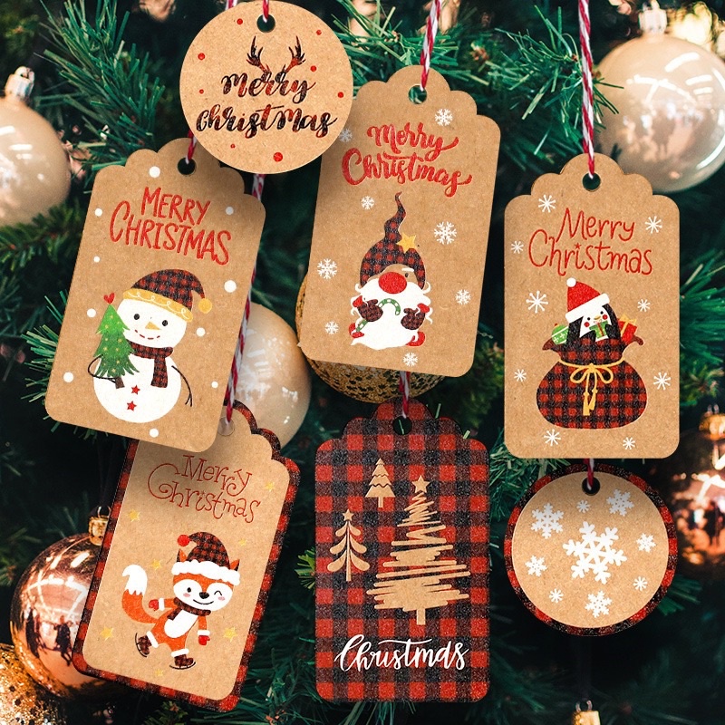 Set 10 tag Christmas Gift trang trí Noel, Giáng sinh kèm dây