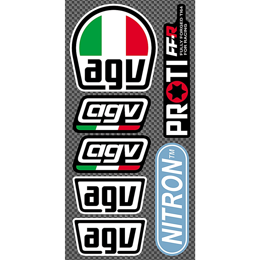 Set 8 Tem dán logo xe AGV siêu nét chính hãng decal không thấm nước công nghệ in MIMAKI NHẬT BẢN