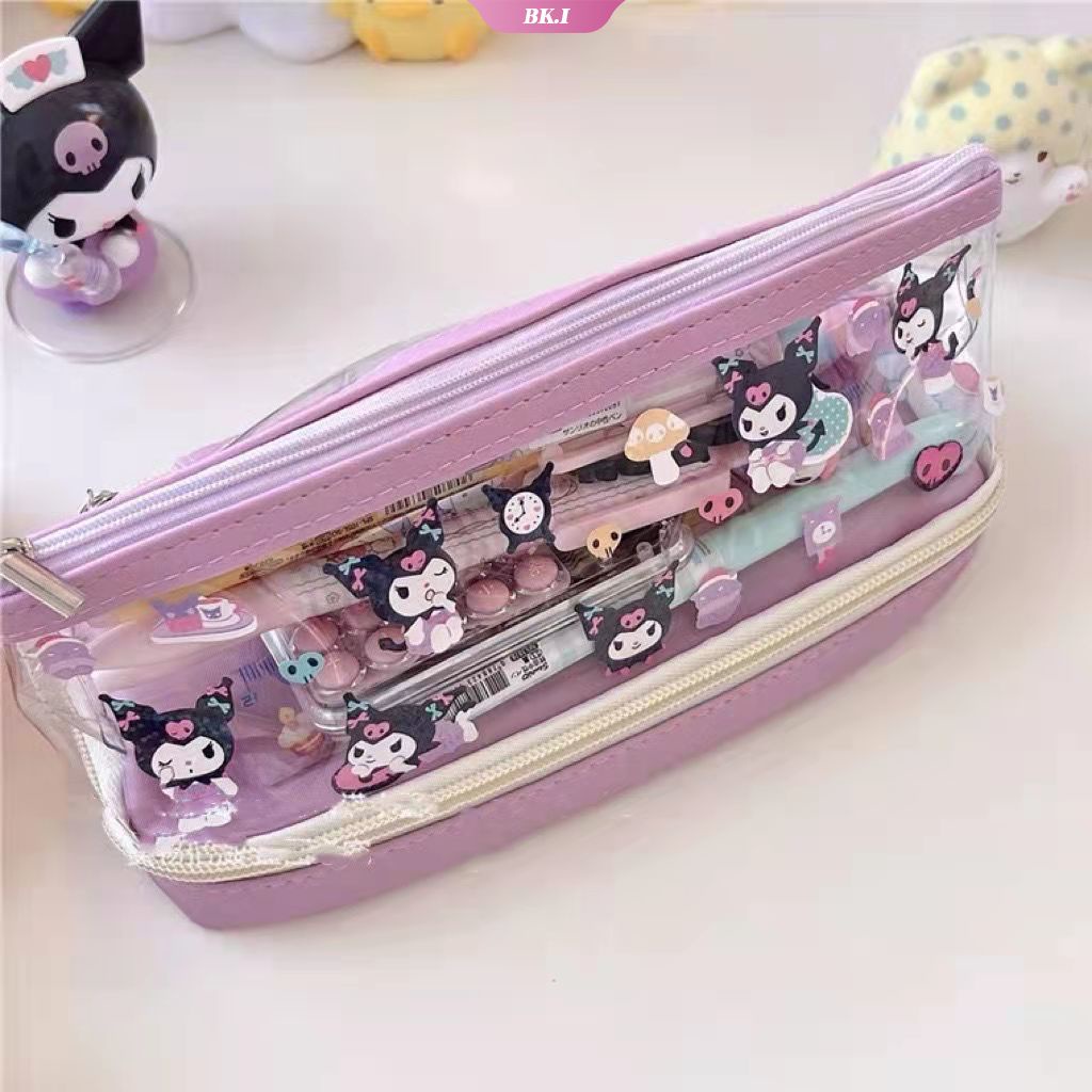 SANRIO Bóp Viết Hai Lớp Trong Suốt Có Khóa Kéo Họa Tiết Kuromi Cinnamoroll My Melody Dễ Thương
