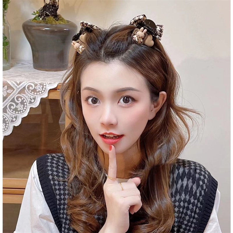 【qiaozhi】Kẹp Tóc Nơ Hai Mặt Cỡ Nhỏ Họa Tiết Thỏ Đáng Yêu Thời Trang Cao Cấp Cho Nữ