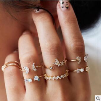 Set 10 Nhẫn Đeo Khớp Ngón Tay Đính Đá / Ngọc Trai / Ngôi Sao / Trái