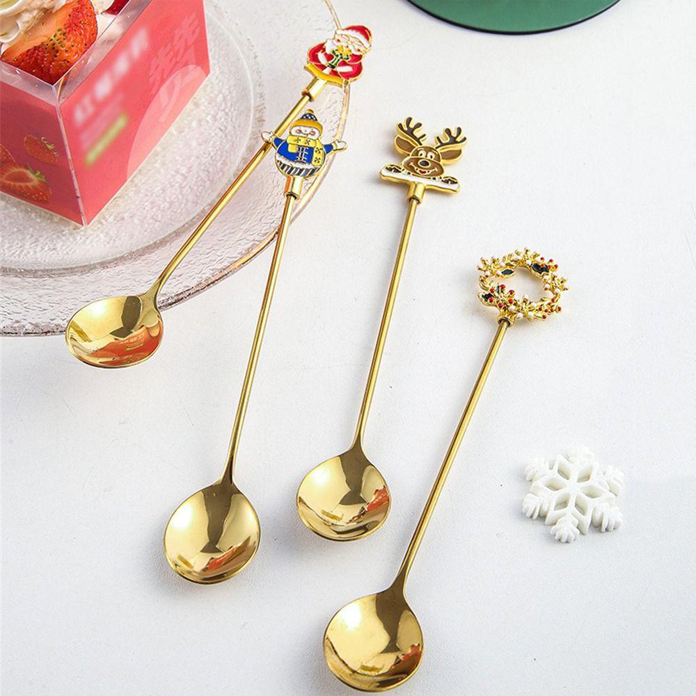 LANFY Bộ 4 Dụng Cụ Ăn Uống Bằng Thép Không Gỉ Phong Cách Giáng Sinh