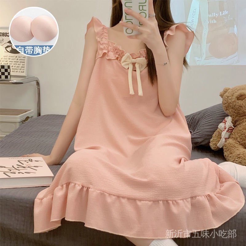 Đầm Ngủ Cotton Hai Dây Mỏng Mùa Hè 2022 Có Đệm Ngực Cho Nữ