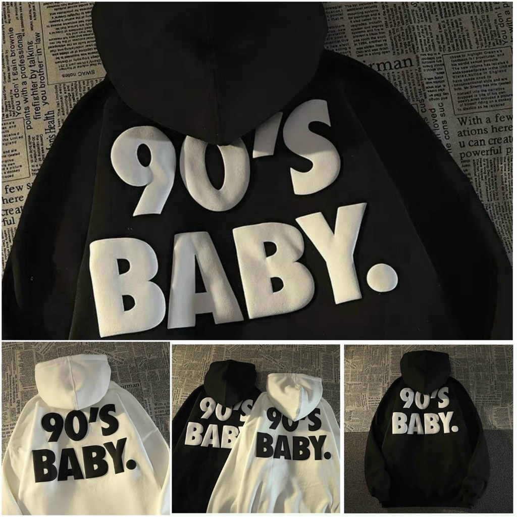Áo Hoodie Chữ 90'S BABY - FREESHIP - Kiểu Khoác Nỉ Có Nón Mũ 2 Lớp Nam Nữ Cặp Đôi - Chống Nắng - Thu Đông