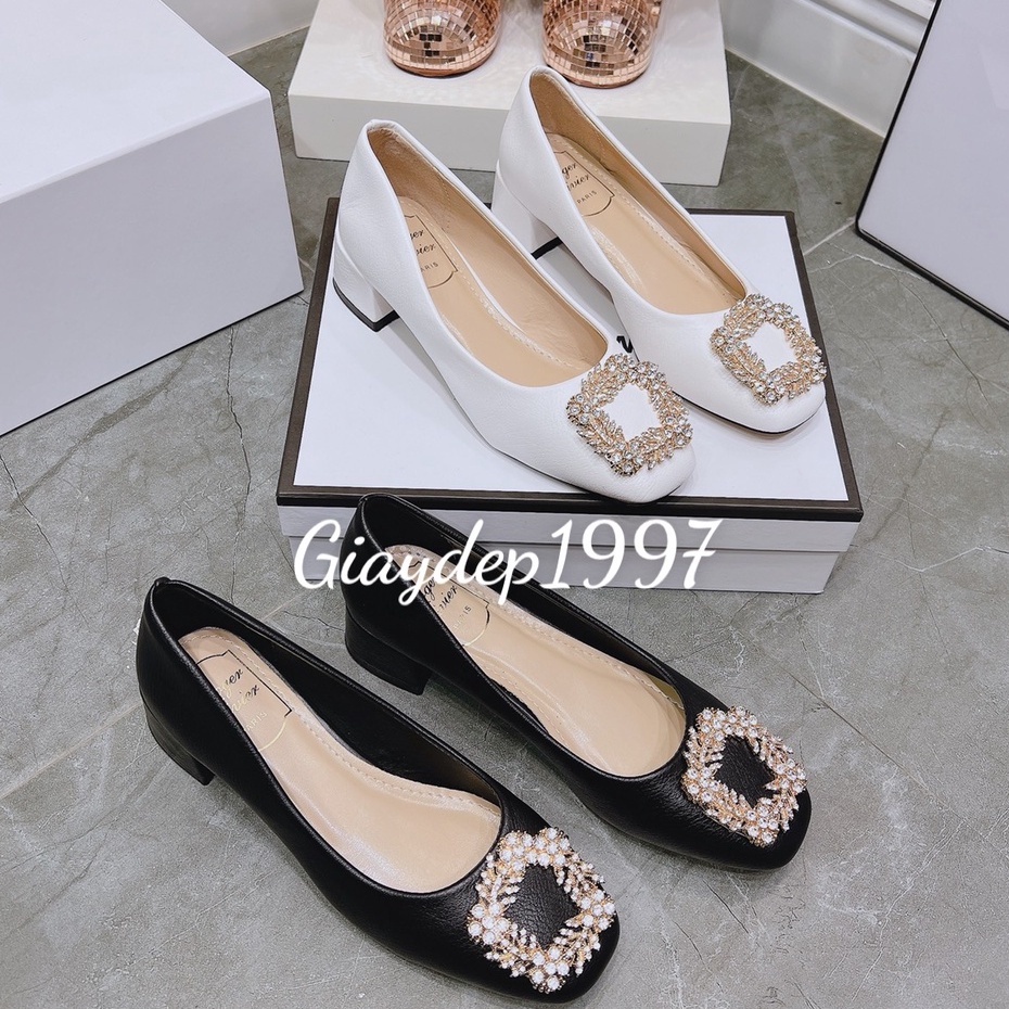 Giày cao gót nữ 3 phân hàng cao cấp, gót vuông chất xịn đính đá siêu sang hàng xuất khẩu - mã HH1