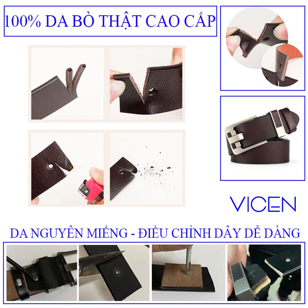 Dây Nịt Nam VICENZO Da Bò Cao Cấp Full Box Bh 1 Đổi 1, Thắt Lưng Nam Cao Cấp