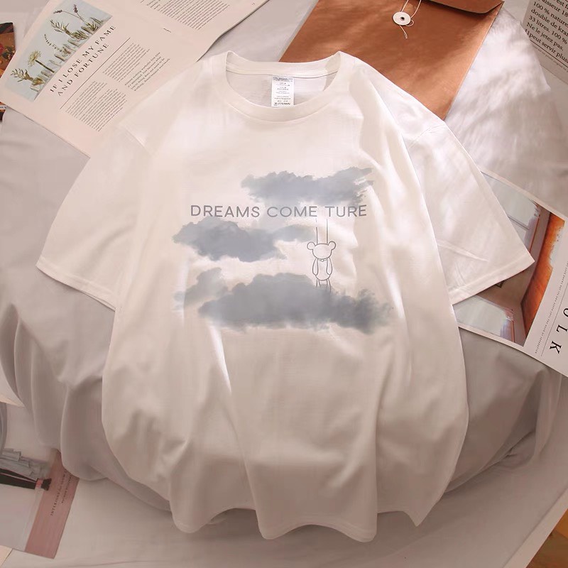 Áo đôi Thun hè Nam nữ in mây (2 chiếc) , Áo thu đông From rộng, chất đẹp mặc không xù - MODY