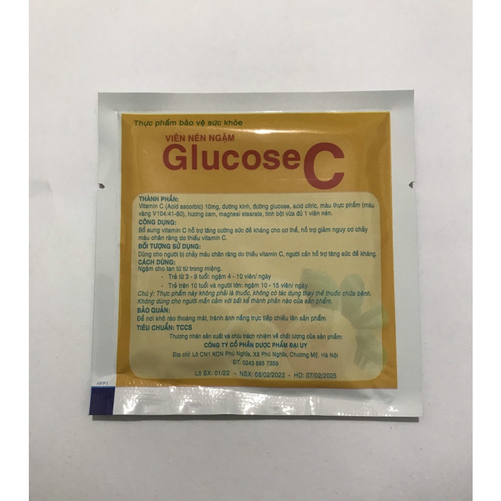 Kẹo Viên Ngậm Glucose C ĐẠI UY TÂM PHÚC PHARMA 1 Gói 20 Viên