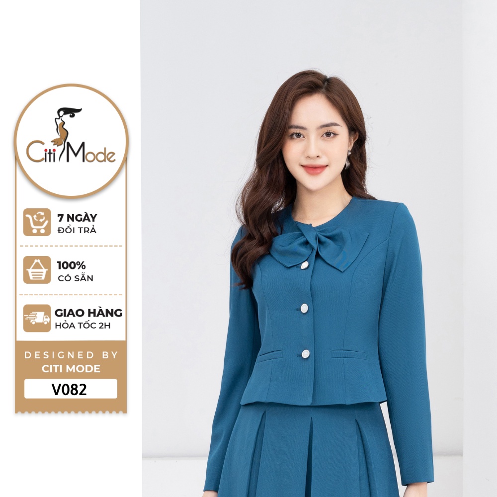 Vest công sở CITI MODE FASHION thiết kế dài tay phối cổ cách điệu V082