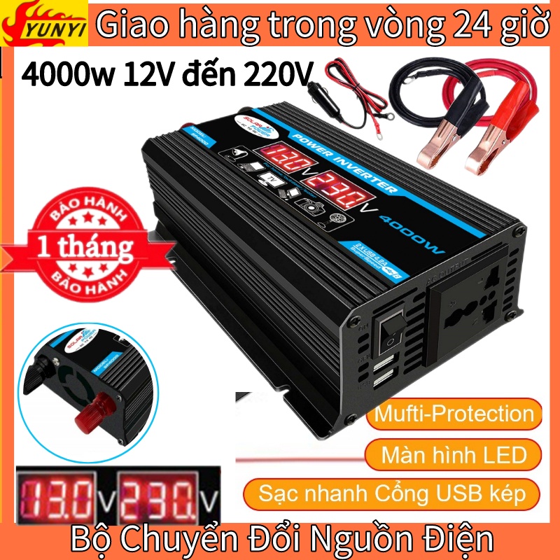 Bộ Chuyển Đổi Nguồn Điện 4000W 12v Sang 220v Có Màn Hình Led Hiển Thị Điện Áp Cho Xe Hơi