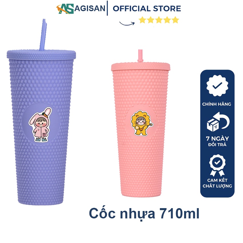 Cốc đựng nước 710ml chất liệu nhựa kèm ống hút tiện lợi AGISAN