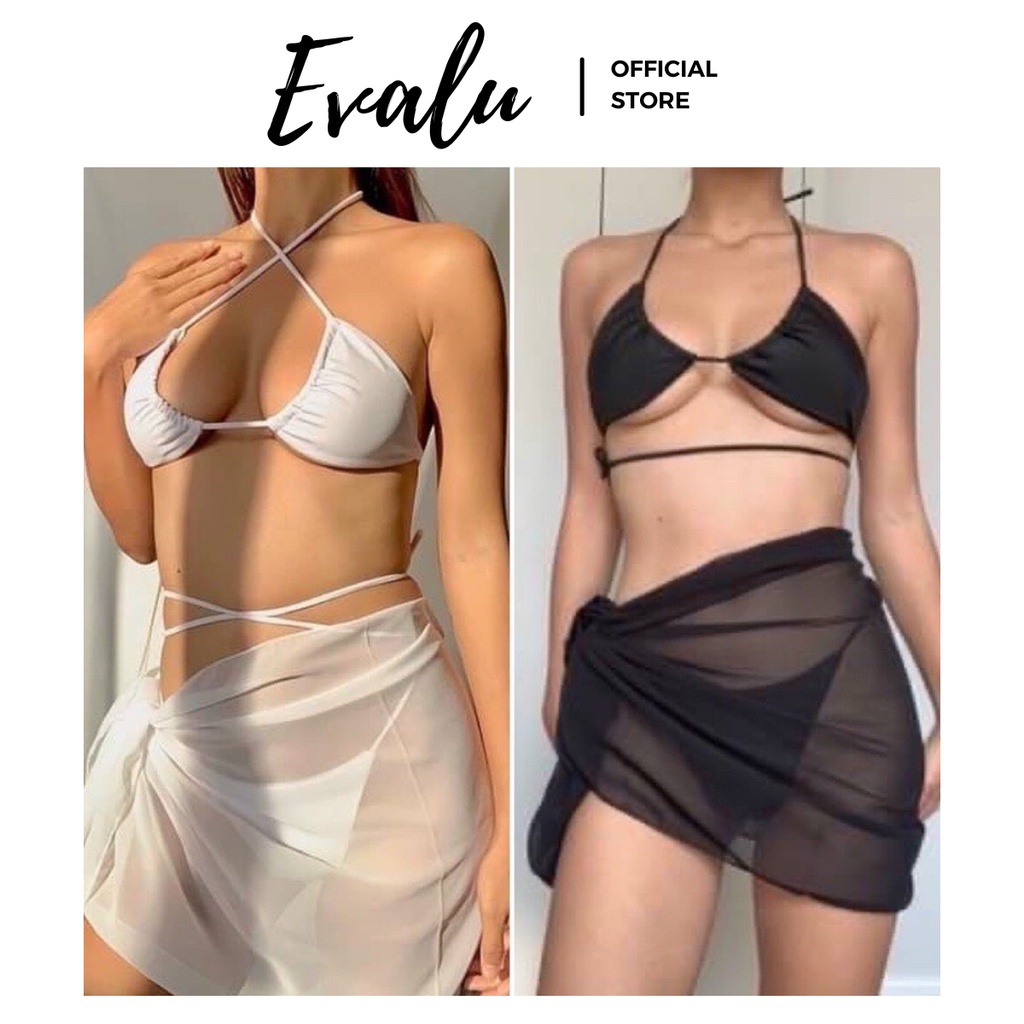 Khăn voan tam giác phối bikini quấn hông khoác ngoài bikini