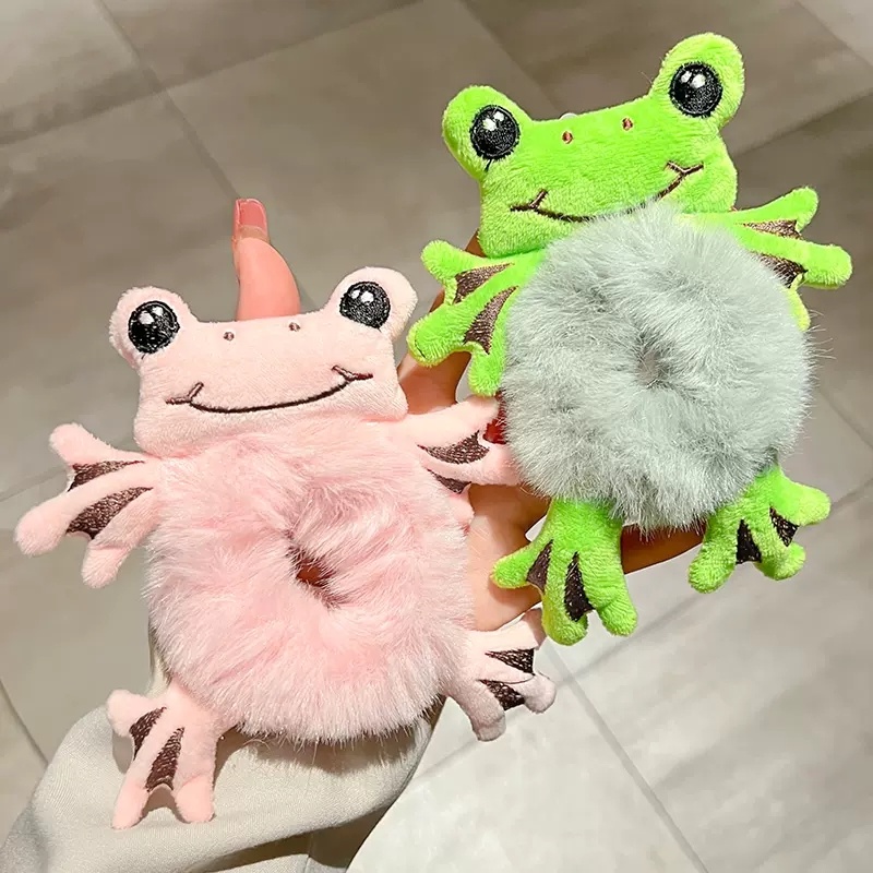 Dây Cột Tóc Cao Su Co Giãn Bọc Vải Bông Đính Hình Thỏ / Gấu Hoạt Hình Dễ Thương Cho Nữ