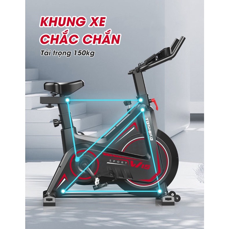 Xe đạp tập thể dục tại nhà Toshiko W15, khung xe thép chống rỉ, phanh từ êm ái không gây ồn