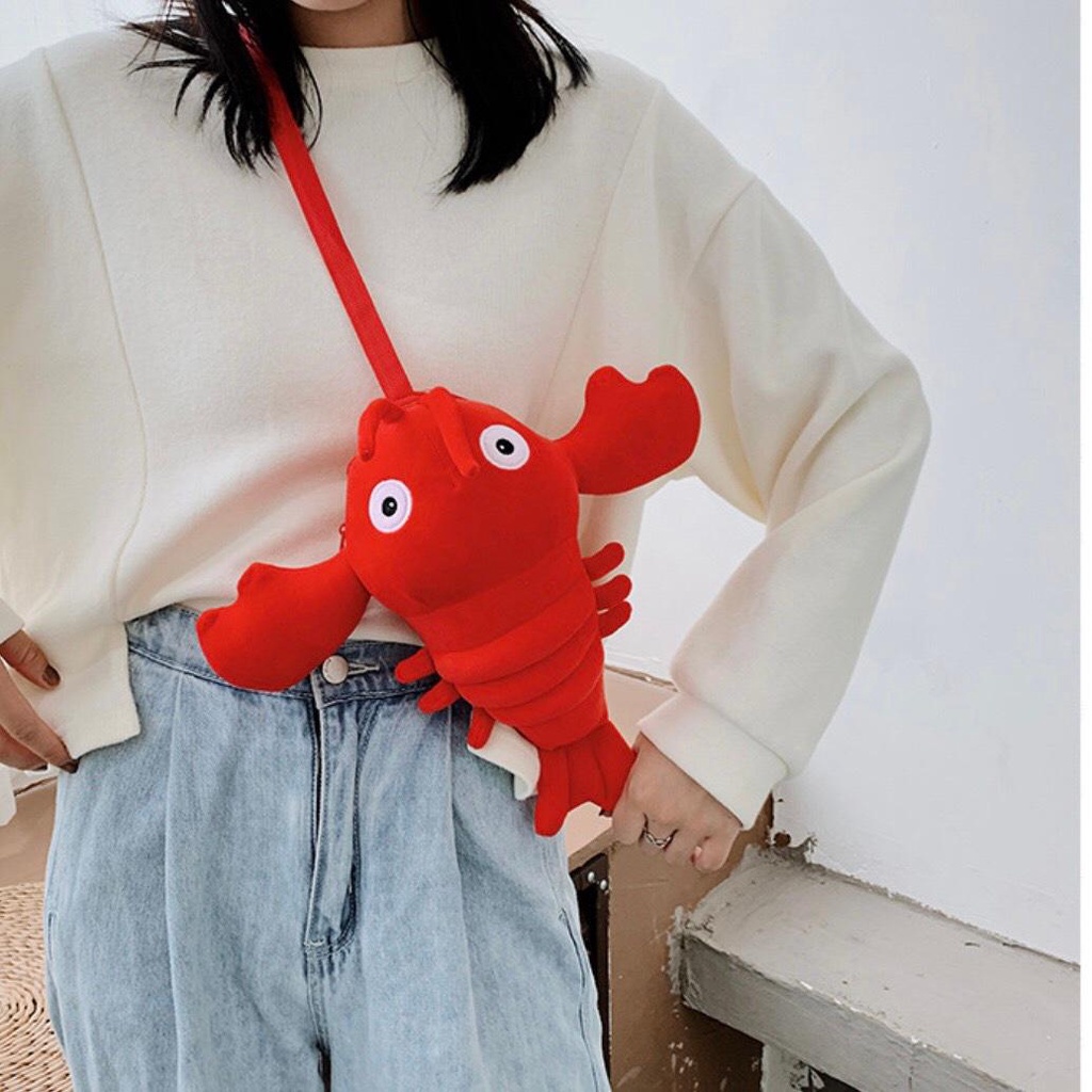 Túi Đeo Chéo Gấu Nhồi Bông Hình Con Tôm - Túi Đeo Vai Con Tôm Xinh Xắn