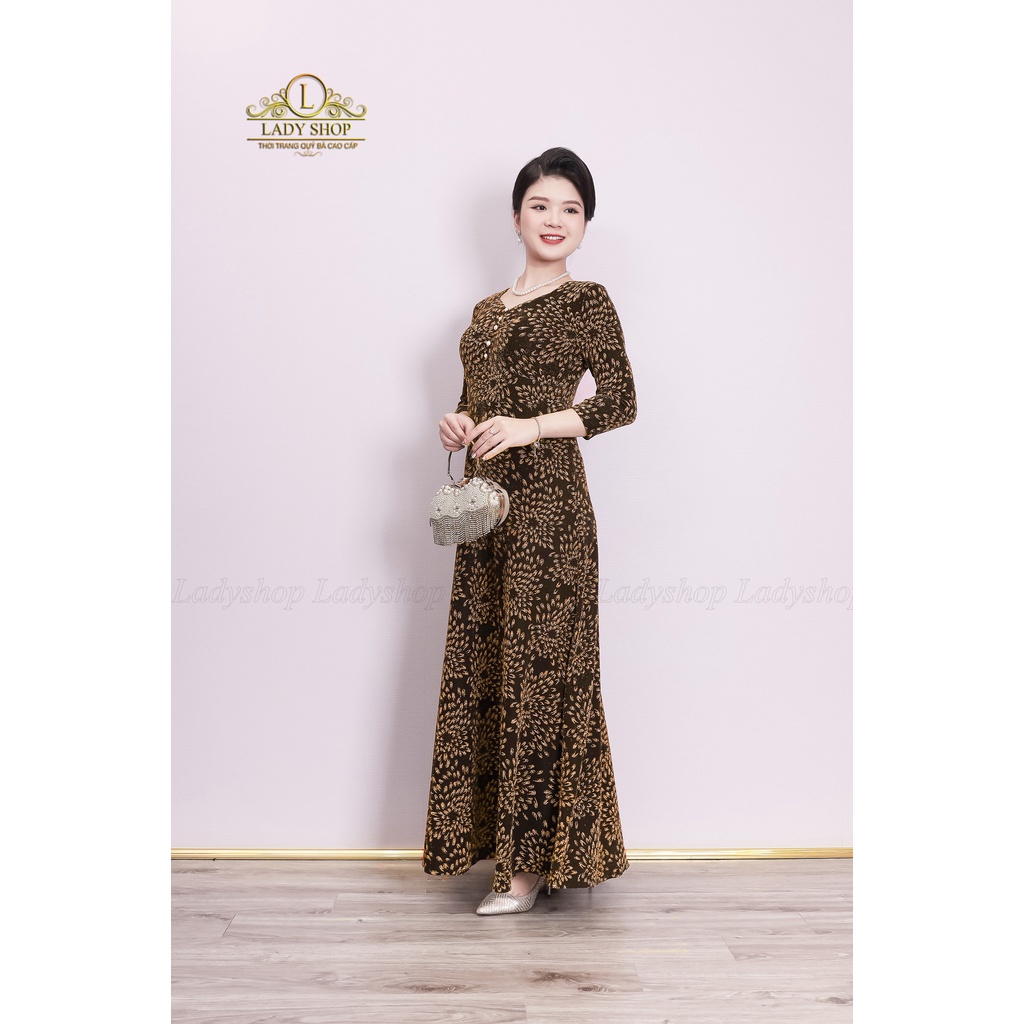 Đầm Maxi nhũ hoa cúc nhún ngực Ladyshop thời trang trung niên cao cấp T12