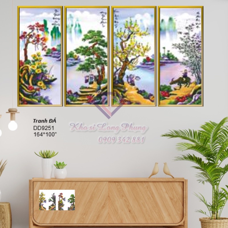 (Kho sỉ) Tranh đính đá 5D Tứ Quý Xuân Hạ Thu Đông D9251 164*100 cm(chưa đính)