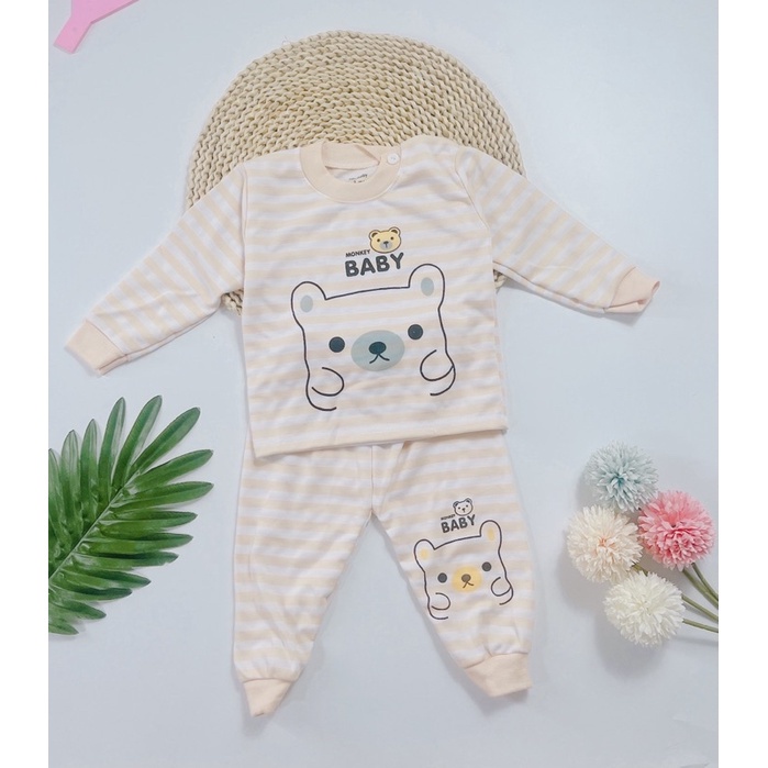 Bộ dài tay Thu đông nỉ kẻ cổ tròn cho bé ừ 4kg đến 15kg