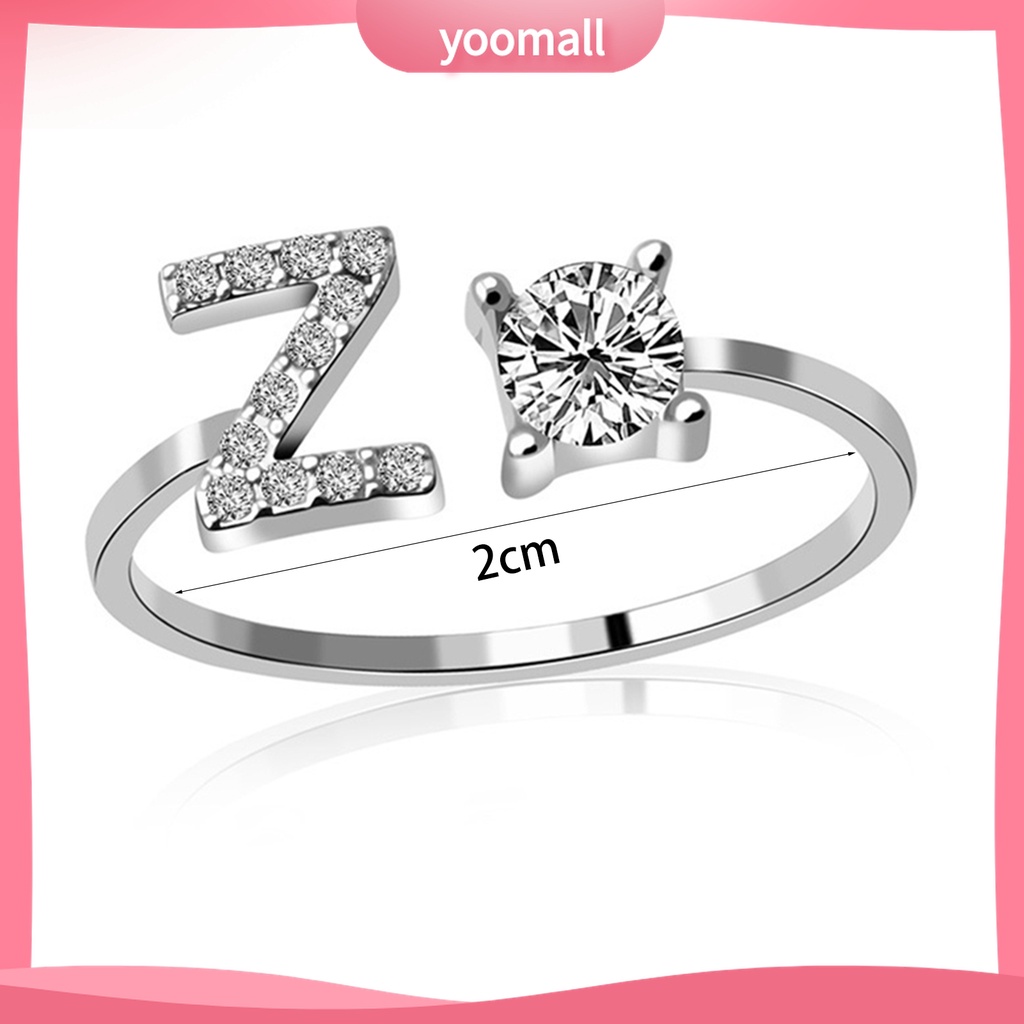 Nhẫn Hở Mạ Bạc Khắc Chữ Cái Có Thể Điều Chỉnh Kích Cỡ Màu Sắc