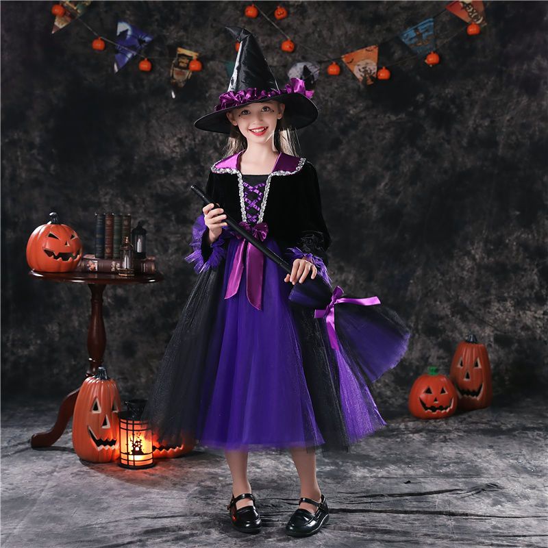 Đầm Hóa Trang Halloween Nhân Vật Phù Thủy Cho Mẹ Và Bé Kích Cỡ 100-160
