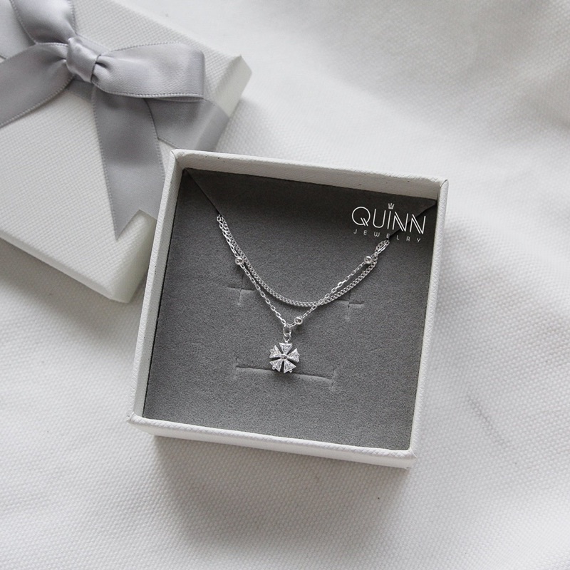 Lắc tay nữ bạc 925 Cosmos, lắc tay hoa đính đá dây đôi Quinn Jewelry