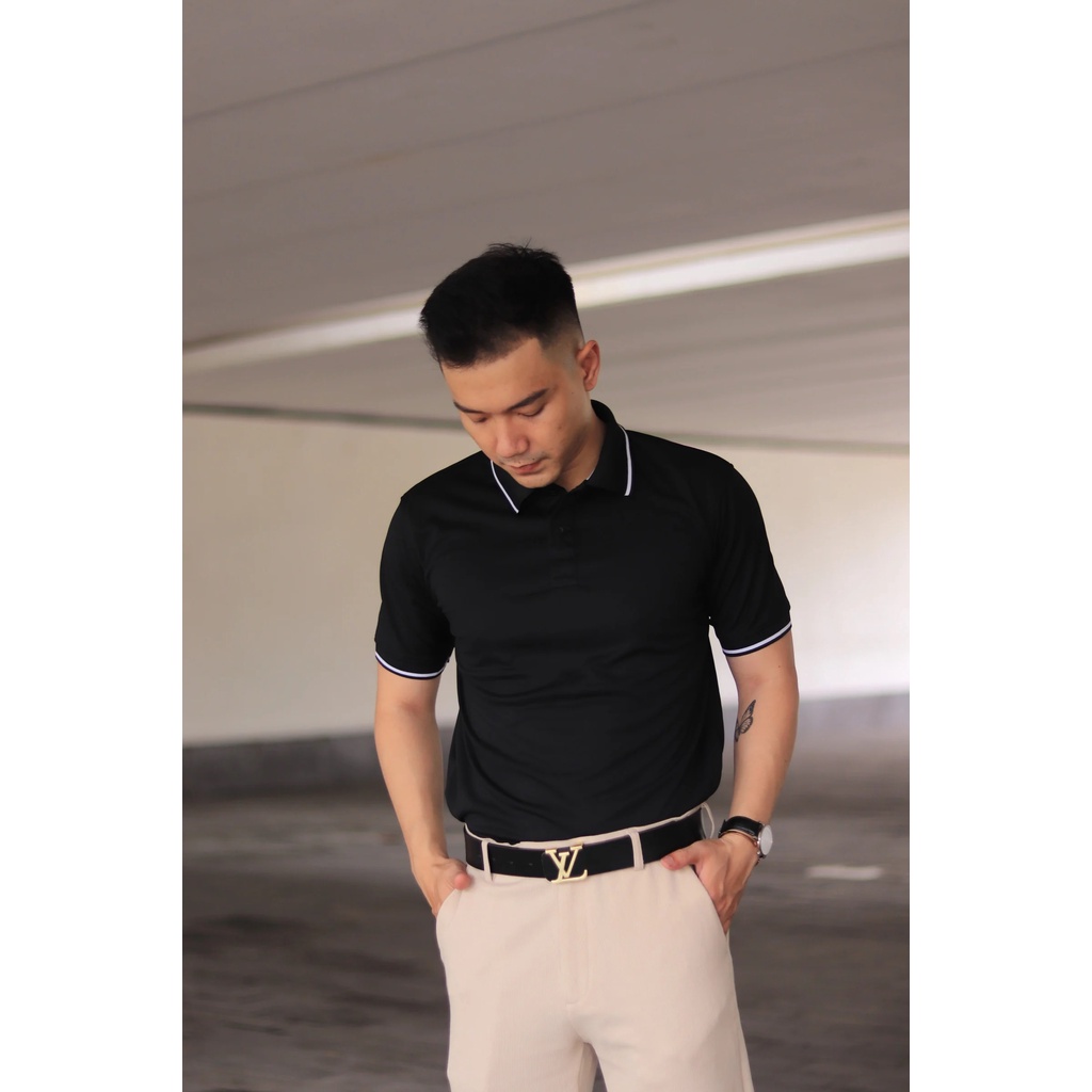 Áo Thun Nam, POLO trơn Cổ 1 Viền kiểu dáng Classic Vải Poly form Slifit