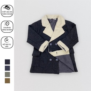 Áo blazer phối lông ấm áp mềm mại cho bé trai, áo vest mùa đông dày dặn thời trang Kidsight