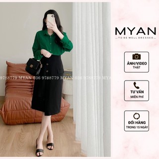 Chân Váy Bút Chì MYAN Thiết Kế Vạt Chéo 4 Khuy (Đen, Nâu) MYAN - Vvn032213