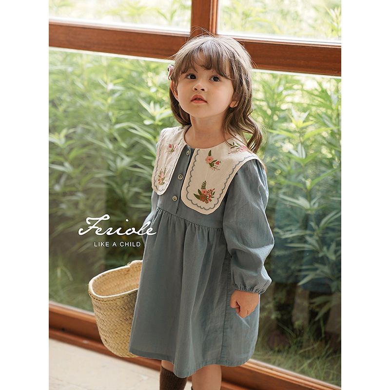 Đầm Công Chúa Cổ Bẻ Thêu Họa Tiết Phong Cách Mori Hàn Quốc Thời Trang Mùa Thu Mới Cho Bé Gái