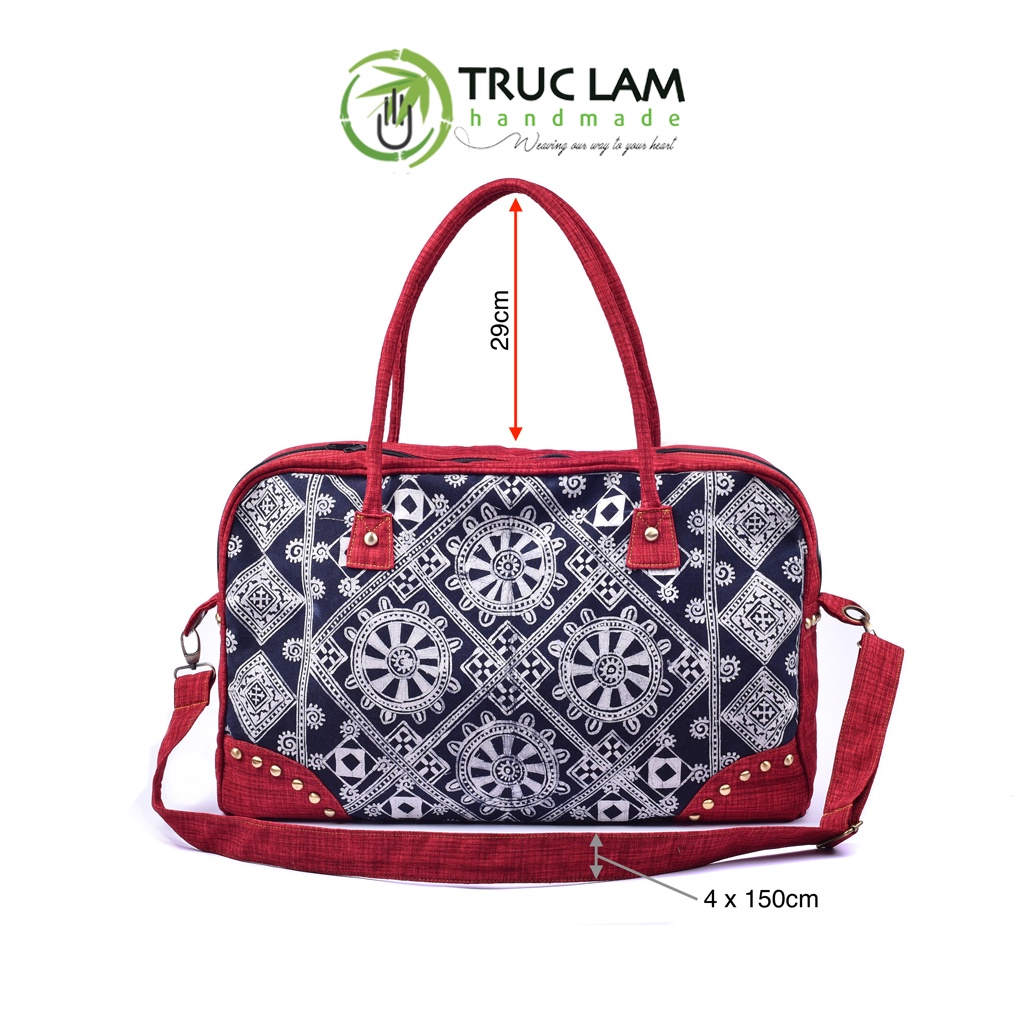 Túi Xách Du Lịch Vali Xách Tay Thời Trang Trúc Lâm Handmade TCVL07 Vải Thổ Cẩm Sáp Ong Phối Vải Gai Sức Chứa Lớn