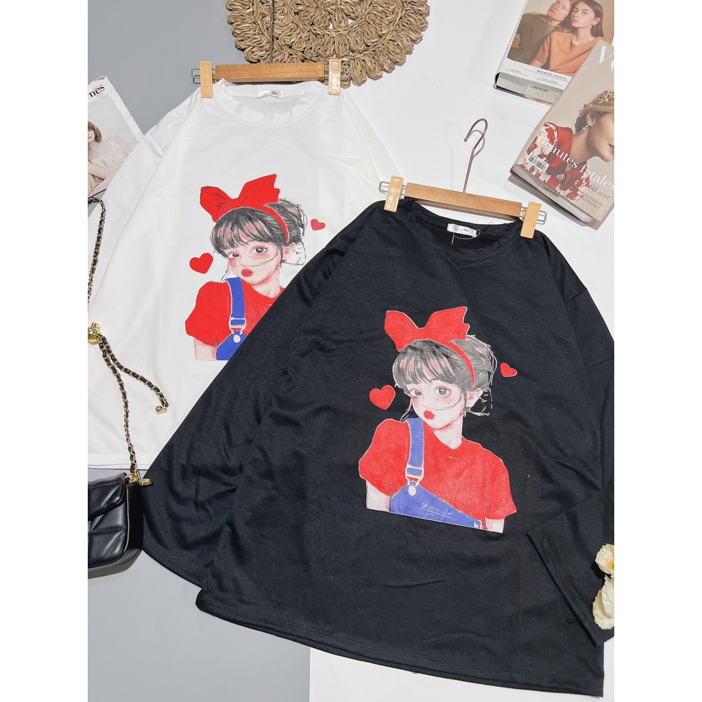 Áo thụng dài tay hình cô gái 02 màu cơ bản trắng, đen-4C5T