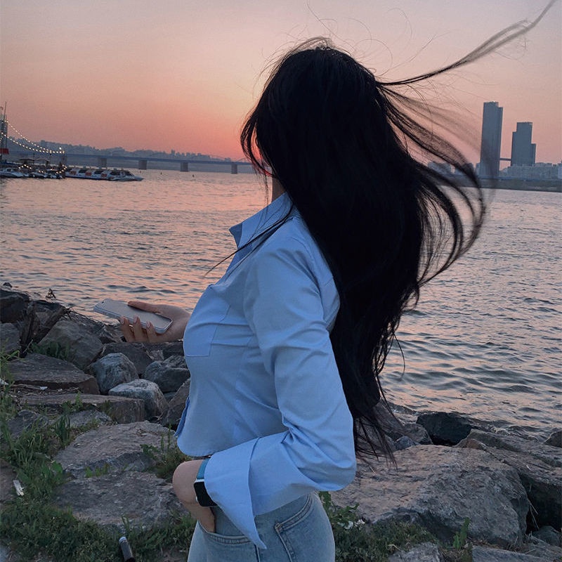 Áo Sơ Mi Ngắn Dài Tay Dáng Ôm Phong Cách Hàn Quốc Thời Trang Mới Dành Cho Nữ