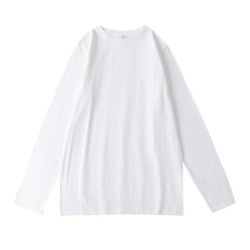 Áo Thun Cotton Tay Dài Cổ Tròn Dáng Rộng Màu Sắc Trơn Thời Trang Mùa Thu Cho Nam Và Nữ 220g