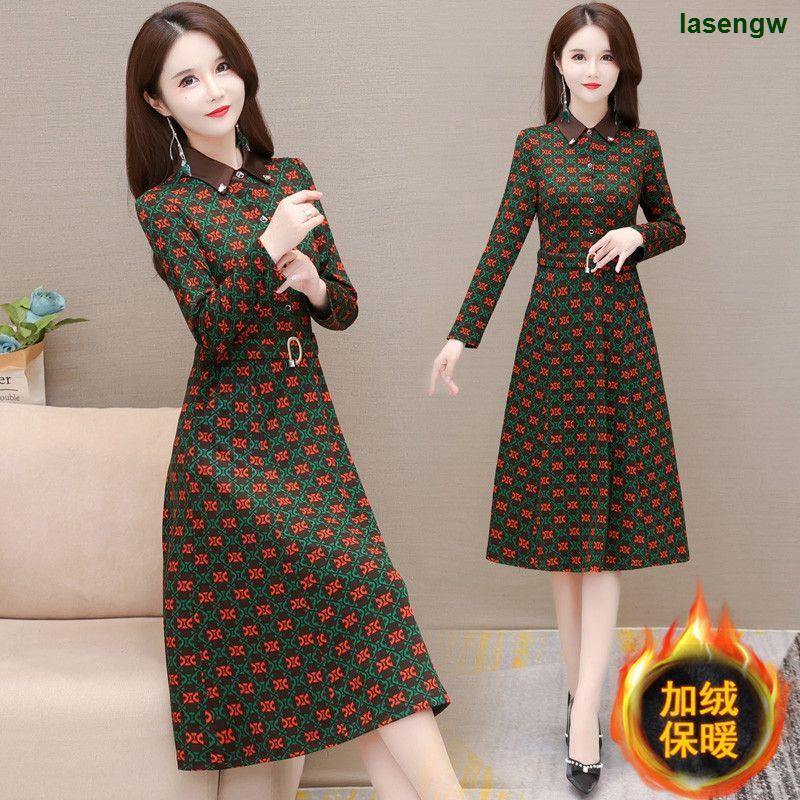 Đầm Tay Dài Lót Nhung Dày Dặn Thời Trang Thu Đông 2022 Cho Nữ Trung Niên