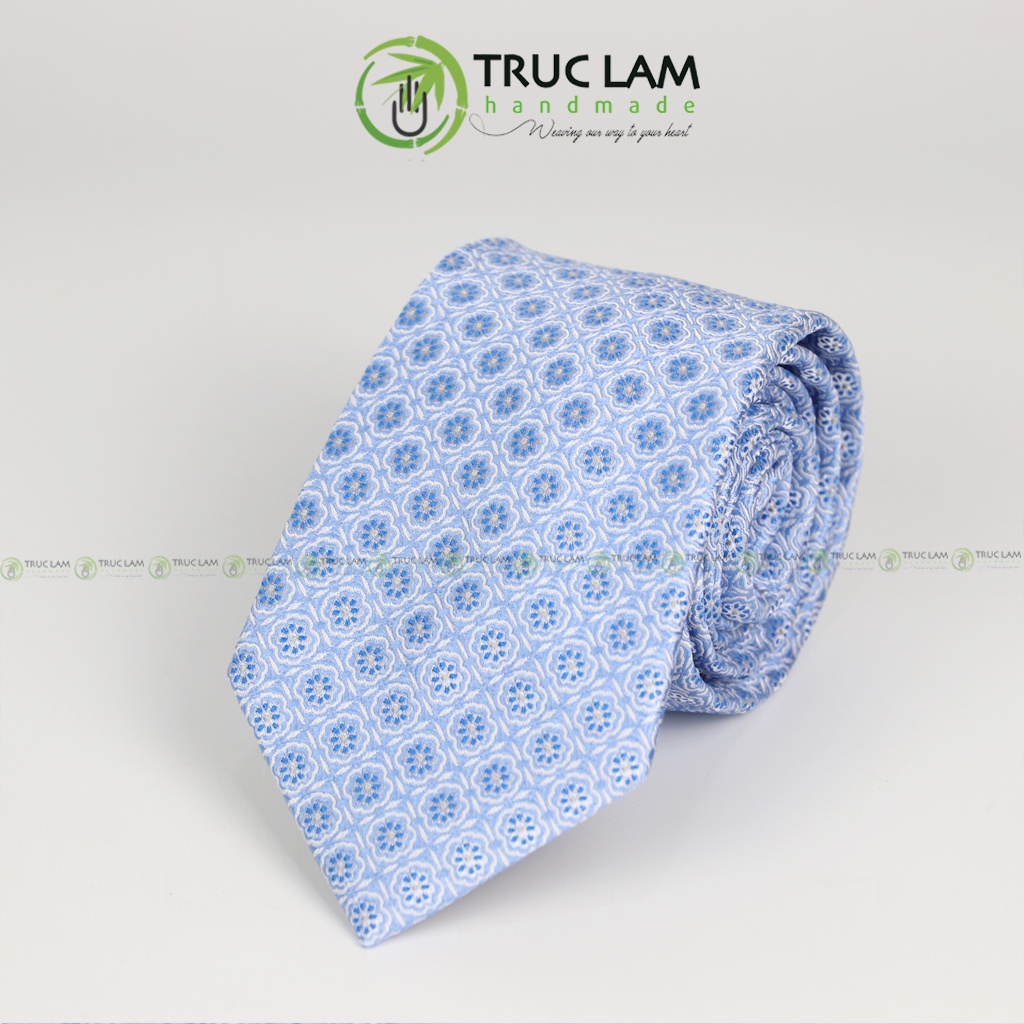 Cà Vạt Lụa 8cm Cho Nam Cao Cấp Họa Tiết Sang Trọng Hoa Vuông MS13 - Trúc Lâm Handmade