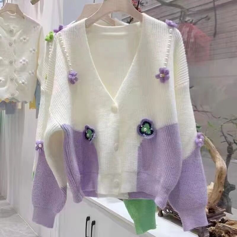 Áo Khoác cardigan Dệt Kim Tay Dài Dáng Rộng Cổ Chữ V Phong Cách Thời Trang Hàn Quốc
