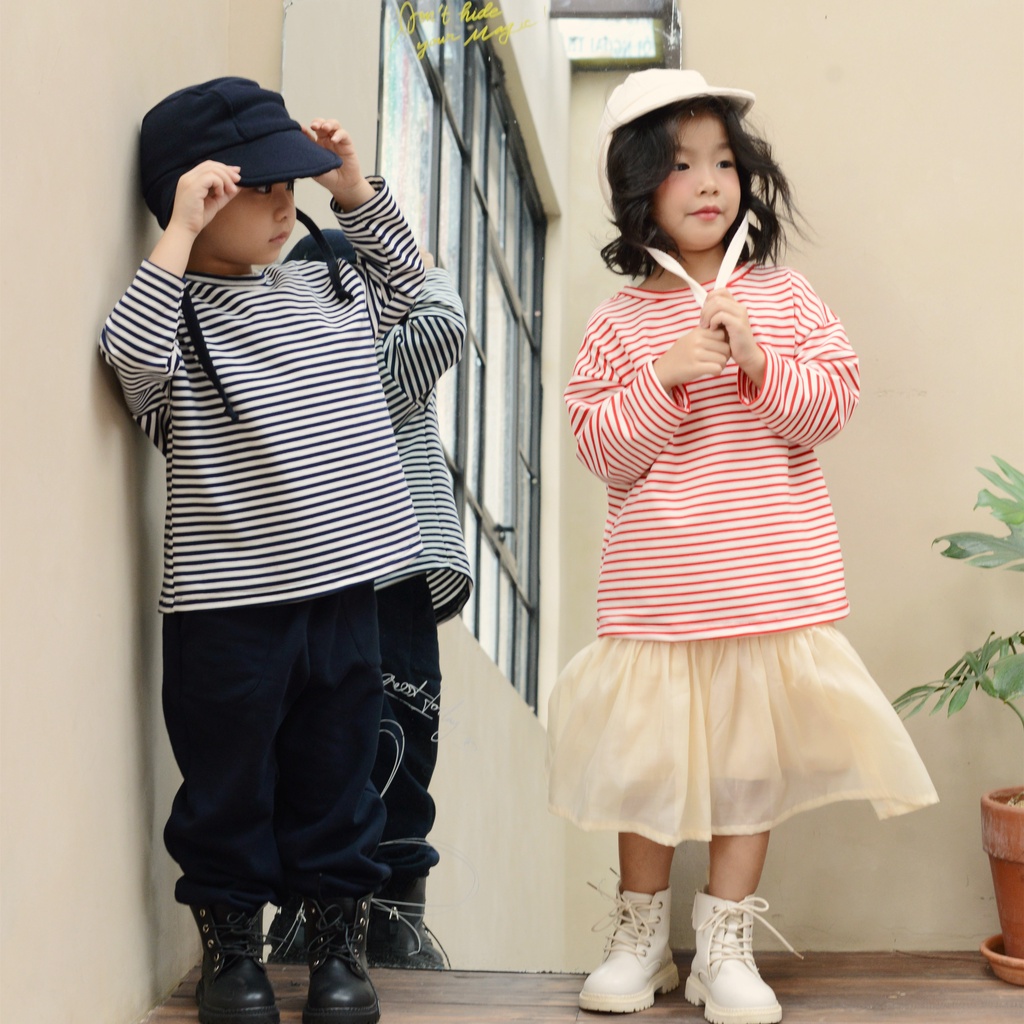 𝐌𝐞̣ & 𝐛𝐞́_Áo thun kẻ oversized K-Tee