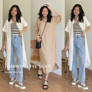 Đầm sơ mi tay ngắn 2 túi_da648