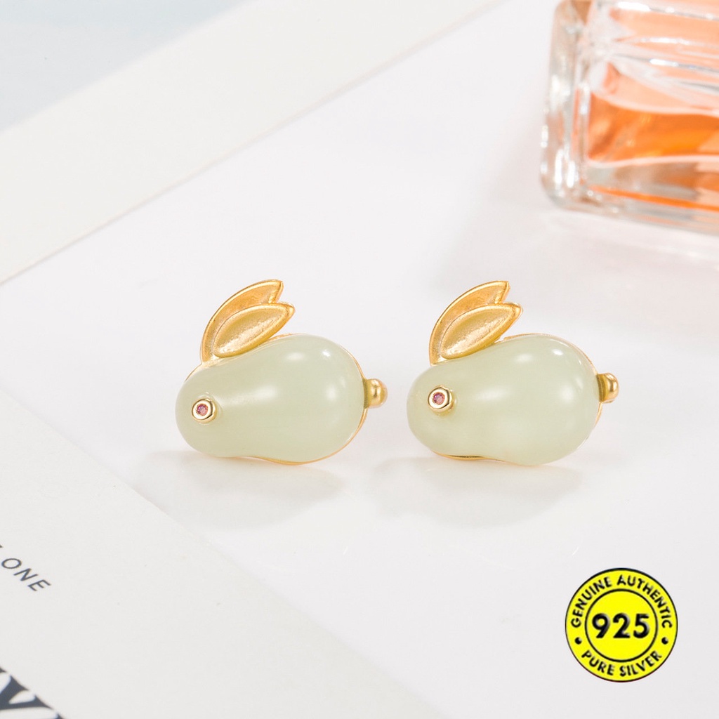 Bộ Trang Sức Vòng Cổ / Nhẫn / Khuyên Tai Hình Thỏ Đính Ngọc Bích Nhẹ Nhàng Sang Trọng Thích Hợp Làm Quà Tặng Cho