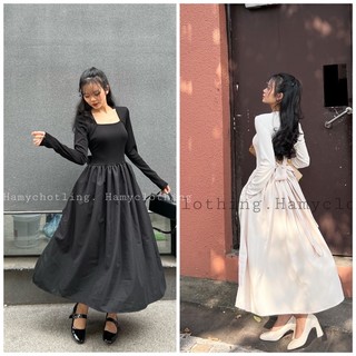 Váy maxi nơ lưng cổ vuông